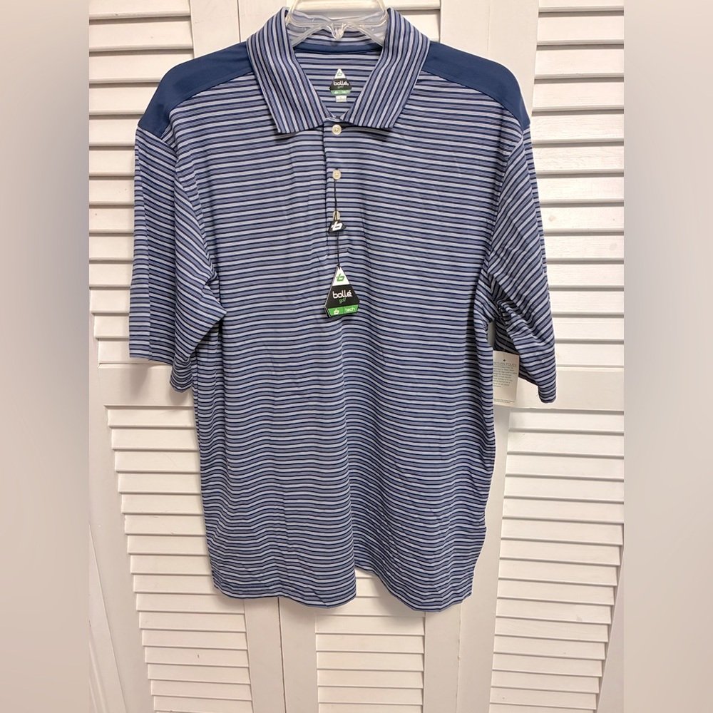 Bolle Men's Blue Striped Polo Golf Shirt NWT